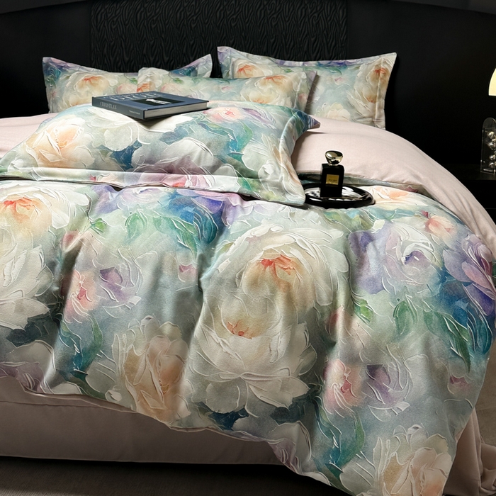 91家纺网 家纺一手货源 找家纺 宅家居 2024新款花卉亲肤棉数码印花加厚陶瓷生态磨毛四件套 梦幻花园