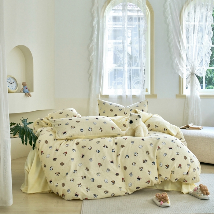 91家纺网 家纺一手货源 找家纺 洋铭区（原狠狠爱） 2024新款双层纱牛奶绒四件套系列 呆呆萌宠