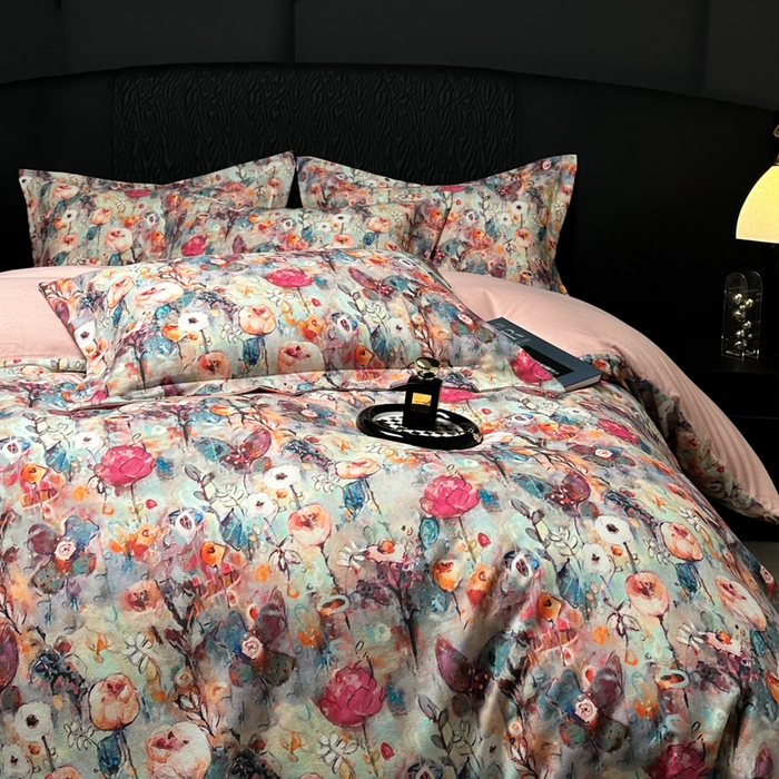 91家纺网 家纺一手货源 找家纺 宅家居 2024新款花卉亲肤棉数码印花加厚陶瓷生态磨毛四件套 花漫舞曲