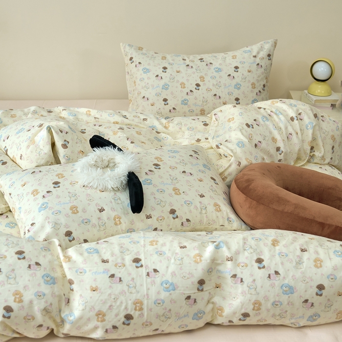 91家纺网 家纺一手货源 找家纺 洋铭区（原狠狠爱） 2024新款无边全棉双层纱四件套 动物乐园