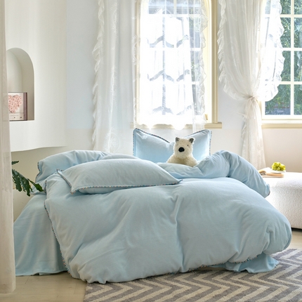 洋铭区（原狠狠爱） 2024新款华夫格 绒（彩边）四件套 云水蓝