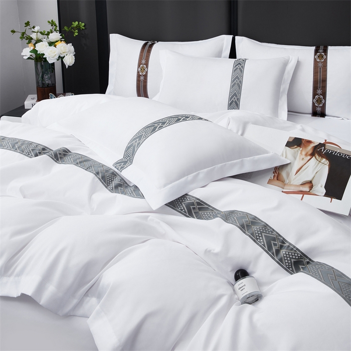 91家纺网 家纺一手货源 找家纺 罗菲尼酒店用品 2025新款织带高仿棉酒店四件套宾馆四件套 亿居