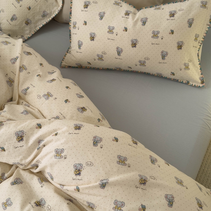 91家纺网 家纺一手货源 找家纺 洋铭区（原狠狠爱） 2024新款新花全棉双层纱四件套 吉他小象