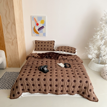 麻依 2024新款十层纱布泡芙被纱布被子秋冬被 圆点咖