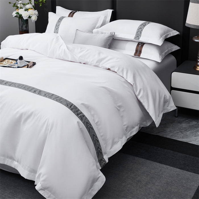 91家纺网 家纺一手货源 找家纺 罗菲尼酒店用品 2025新款织带高仿棉酒店四件套宾馆四件套 亿居