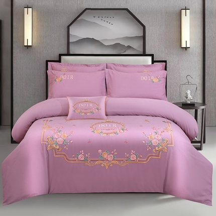 浩情国际婚庆供货中心 2026新款120支刺绣高端刺绣全棉磨毛四件套-玫瑰花园 玫瑰花园-魅惑紫