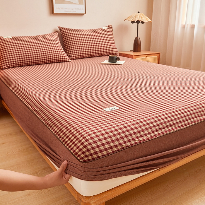 91家纺网 家纺一手货源 找家纺 笠客家纺 2024新款直播爆款色织纯棉全面水洗棉单品工艺款系列单床笠 芸素红