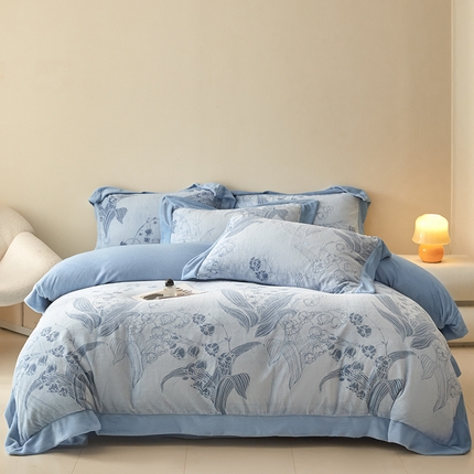 新方向 2025新款高克重240克A类全消光印花牛奶绒四件套-铃兰 铃兰-以太兰