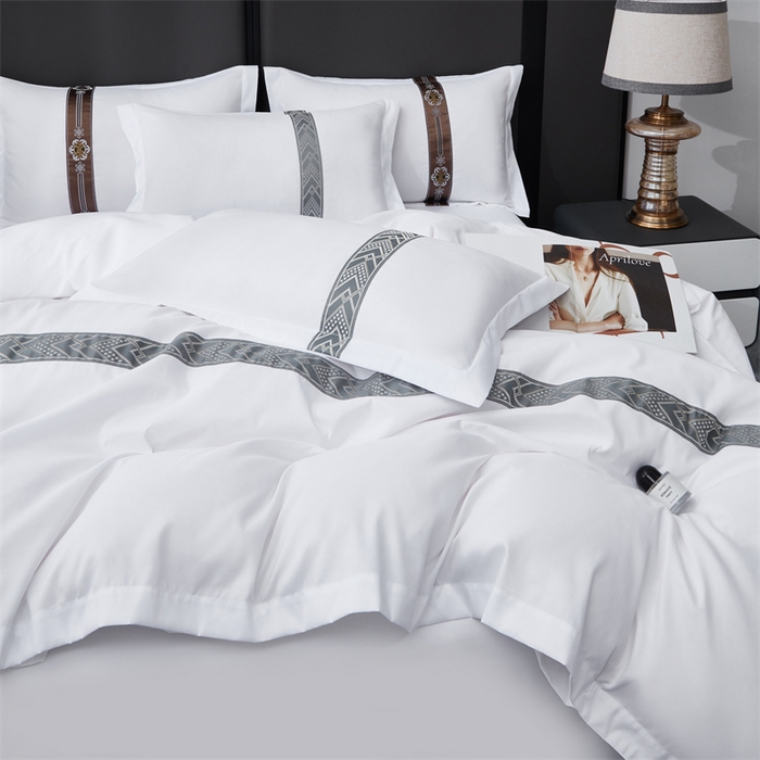 91家纺网 家纺一手货源 找家纺 罗菲尼酒店用品 2025新款织带高仿棉酒店四件套宾馆四件套 亿居