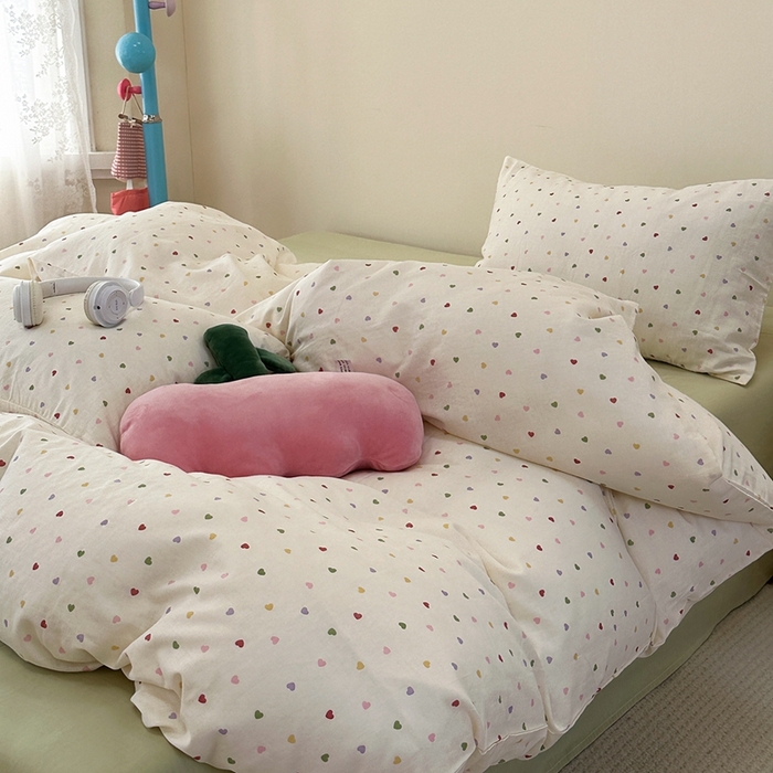 91家纺网 家纺一手货源 找家纺 洋铭区（原狠狠爱） 2024新款无边全棉双层纱四件套 甜蜜小心心