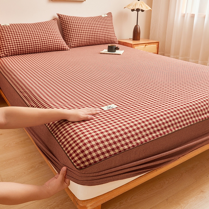 91家纺网 家纺一手货源 找家纺 笠客家纺 2024新款直播爆款色织纯棉全面水洗棉单品工艺款系列单床笠 芸素红