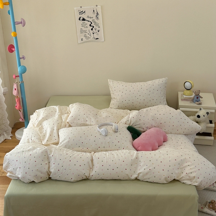 91家纺网 家纺一手货源 找家纺 洋铭区（原狠狠爱） 2024新款无边全棉双层纱四件套 甜蜜小心心