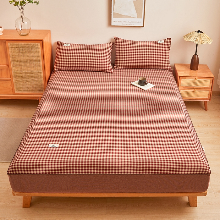 91家纺网 家纺一手货源 找家纺 笠客家纺 2024新款直播爆款色织纯棉全面水洗棉单品工艺款系列单床笠 芸素红