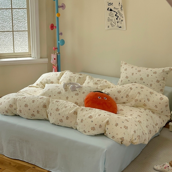 91家纺网 家纺一手货源 找家纺 洋铭区（原狠狠爱） 2024新款无边全棉双层纱四件套 小灰象