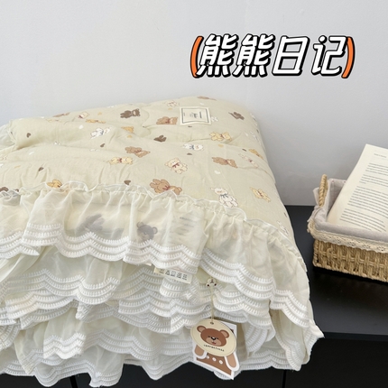 91家纺网 家纺一手货源 找家纺 佰织鑫 2024新款韩系仙女款全棉双层纱春秋被被子被芯 熊熊日记