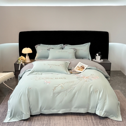 91家纺网 家纺一手货源 找家纺 （总）青柚 2024秋冬加厚母婴贡缎棉蝴蝶款四件套-飞舞