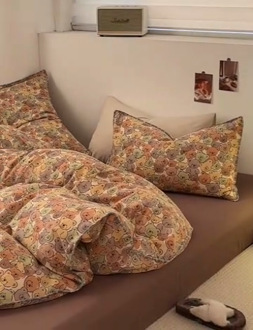 91家纺网 家纺一手货源 找家纺 洋铭区（原狠狠爱） 2024新款新花全棉双层纱四件套 棕熊宝贝