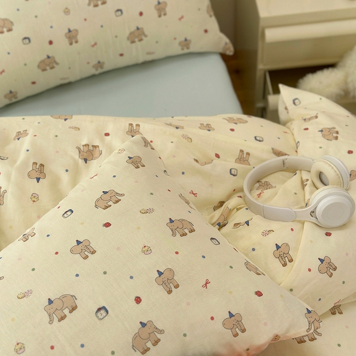 91家纺网 家纺一手货源 找家纺 洋铭区（原狠狠爱） 2024新款无边全棉双层纱四件套 小灰象