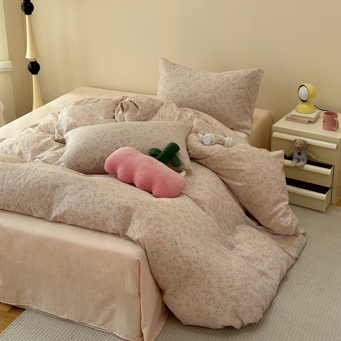 91家纺网 家纺一手货源 找家纺 洋铭区（原狠狠爱） 2024新款无边全棉双层纱四件套 浪漫花季