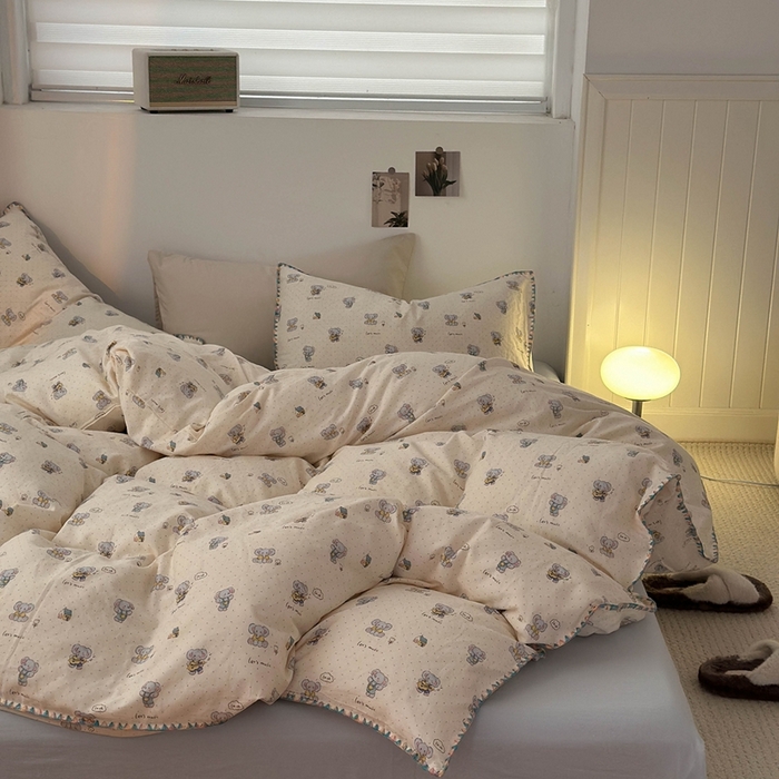 91家纺网 家纺一手货源 找家纺 洋铭区（原狠狠爱） 2024新款新花全棉双层纱四件套 吉他小象