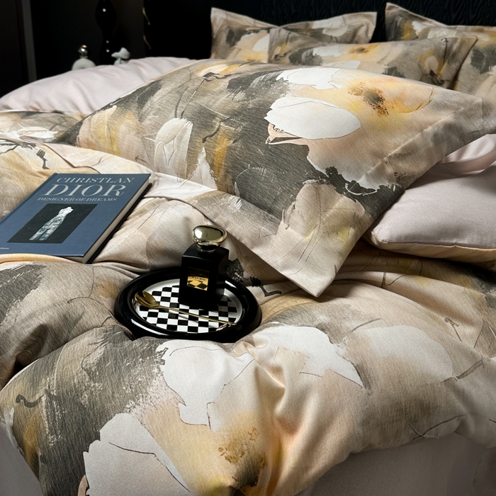 91家纺网 家纺一手货源 找家纺 宅家居 2024新款花卉亲肤棉数码印花加厚陶瓷生态磨毛四件套 羽叶