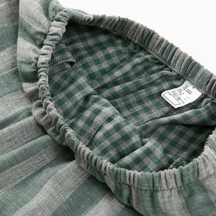 91家纺网 家纺一手货源 找家纺 （总）良品汇馆 2024【竖条纹双层纱长袖长裤】日式无印家居服良品双层纱居家服睡衣全棉男款女款舒适竖条纹套装