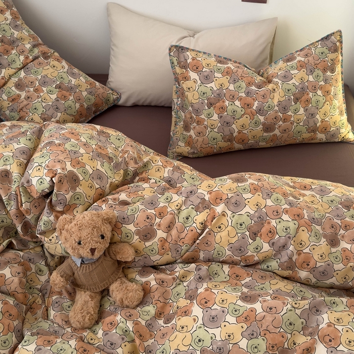 91家纺网 家纺一手货源 找家纺 洋铭区（原狠狠爱） 2024新款新花全棉双层纱四件套 棕熊宝贝