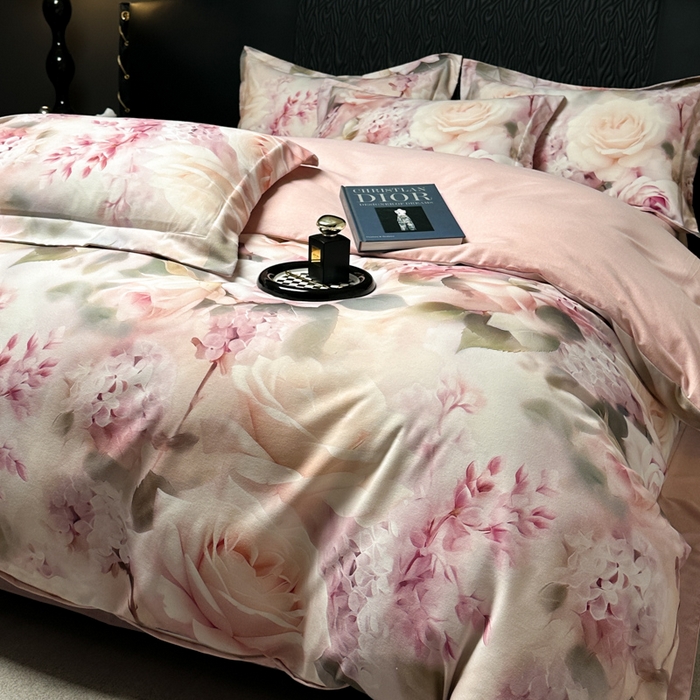 91家纺网 家纺一手货源 找家纺 宅家居 2024新款花卉亲肤棉数码印花加厚陶瓷生态磨毛四件套 花蜜