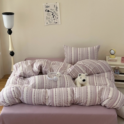 洋铭区（原狠狠爱） 2024新款无边全棉双层纱四件套 风铃紫