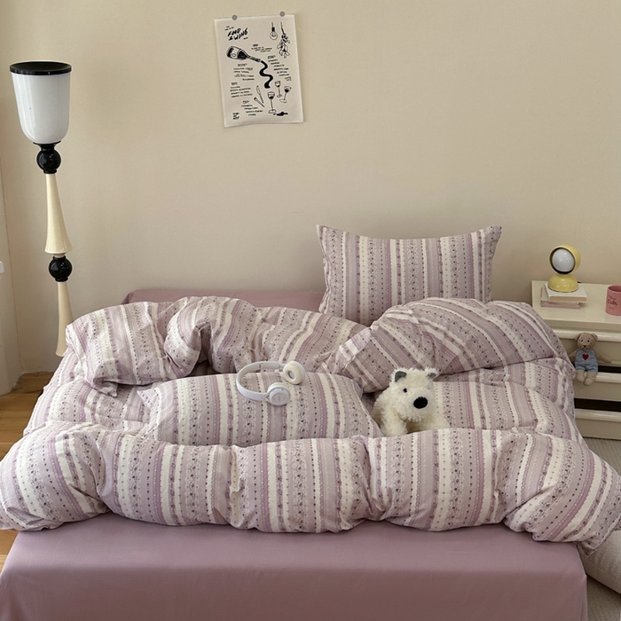 91家纺网 家纺一手货源 找家纺 洋铭区（原狠狠爱） 2024新款无边全棉双层纱四件套 风铃紫