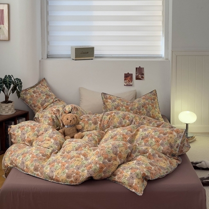 洋铭区（原狠狠爱） 2024新款新花全棉双层纱四件套 棕熊宝贝