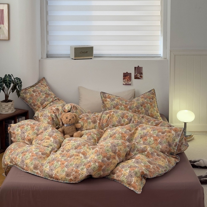 91家纺网 家纺一手货源 找家纺 洋铭区（原狠狠爱） 2024新款新花全棉双层纱四件套 棕熊宝贝