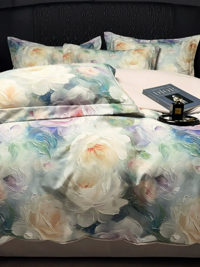 91家纺网 家纺一手货源 找家纺 宅家居 2024新款花卉亲肤棉数码印花加厚陶瓷生态磨毛四件套 梦幻花园