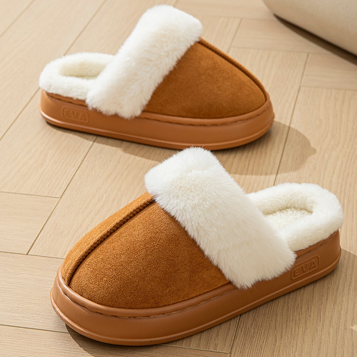 91家纺网 家纺一手货源 找家纺 （总）良品汇馆 2024【保暖毛绒拖鞋】日式无印棉拖鞋秋冬居家保暖毛毛绒良品室内男女冬天厚底情侣拖鞋