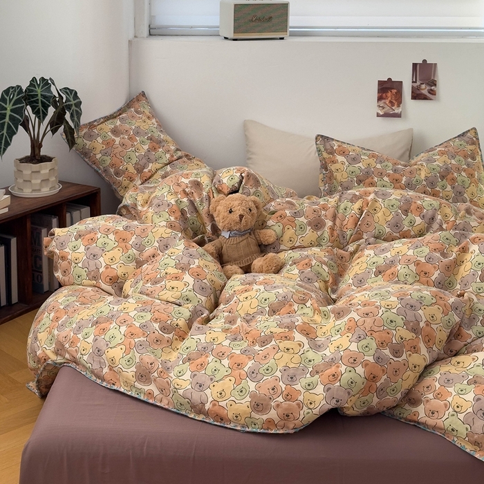 91家纺网 家纺一手货源 找家纺 洋铭区（原狠狠爱） 2024新款新花全棉双层纱四件套 棕熊宝贝