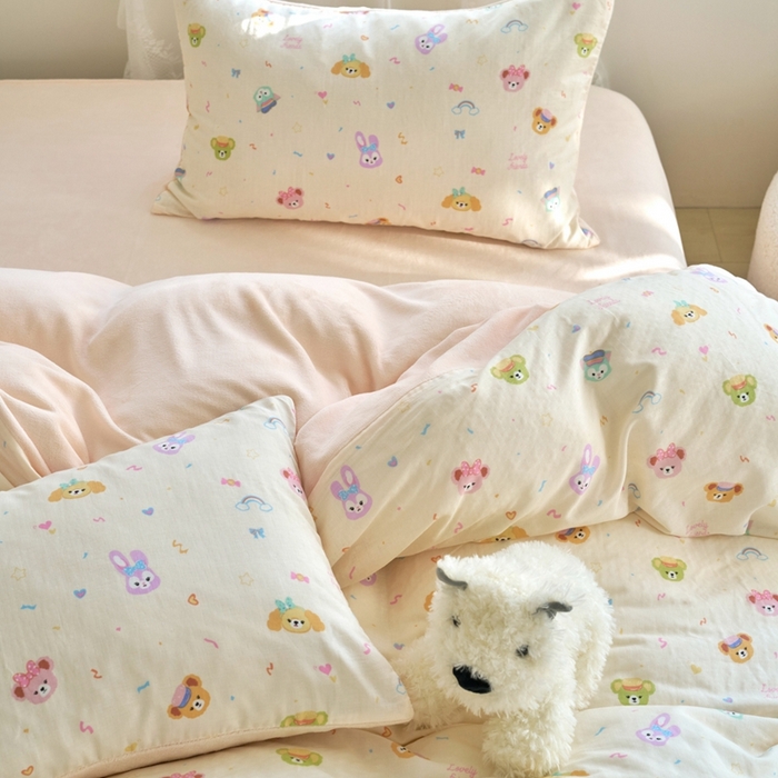 91家纺网 家纺一手货源 找家纺 洋铭区（原狠狠爱） 2024新款双层纱牛奶绒四件套系列 糖果小熊兔