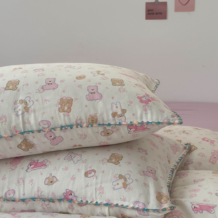 91家纺网 家纺一手货源 找家纺 洋铭区（原狠狠爱） 2024新款新花全棉双层纱四件套 幸运小粉兔