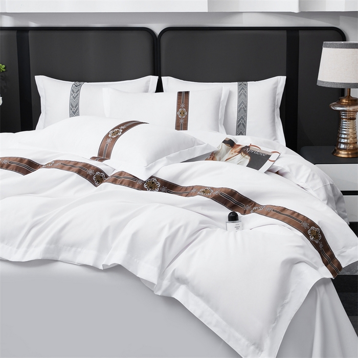 91家纺网 家纺一手货源 找家纺 罗菲尼酒店用品 2025新款织带高仿棉酒店四件套宾馆四件套 瑞丽