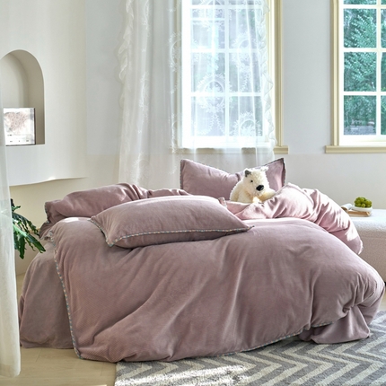 洋铭区（原狠狠爱） 2024新款华夫格 绒（彩边）四件套 红豆沙