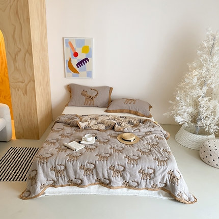 麻依 2024新款十层纱布泡芙被纱布被子秋冬被 豹纹猫