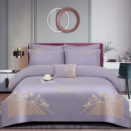 浩情国际婚庆供货中心 2026新款120支刺绣高端刺绣全棉磨毛四件套-美尼亚 美尼亚-时尚灰