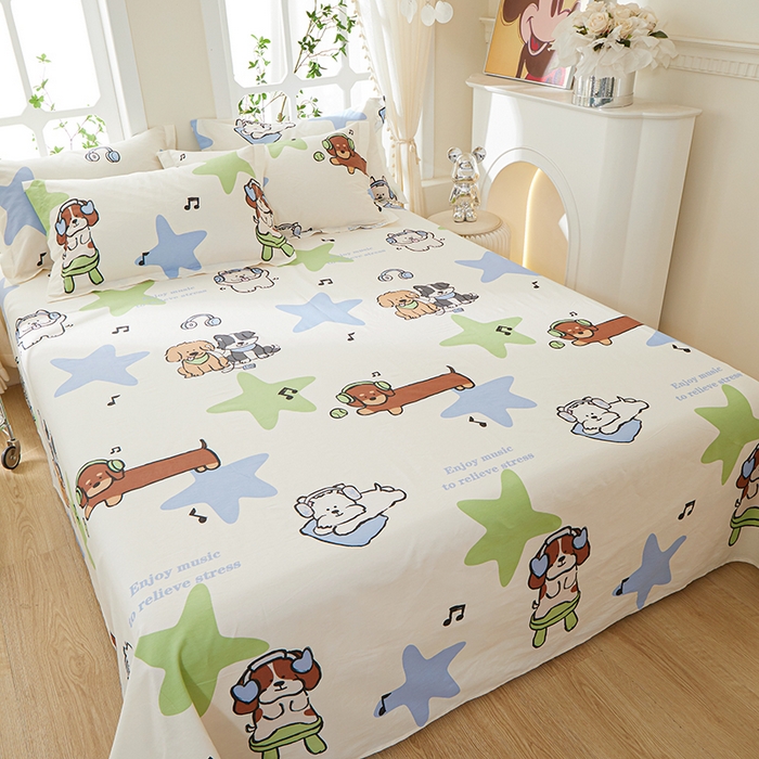 91家纺网 家纺一手货源 找家纺 钰伶 2025新款全棉简约12868纯棉单床单 音乐小狗A版