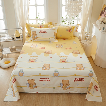 91家纺网 家纺一手货源 找家纺 钰伶 2025新款全棉简约12868纯棉单床单 黄油小熊A版