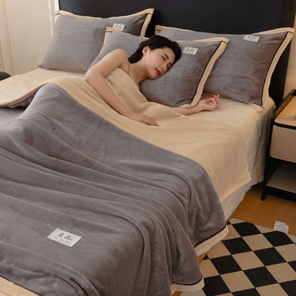 91家纺网 家纺一手货源 找家纺 （总）恋人优选 2024新款亲肤柔暖牛奶绒纯色双拼被套毛毯单被套被套单件-山茶