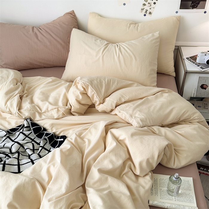 91家纺网 家纺一手货源 找家纺 多品家纺 2024新款超柔混搭水洗棉四件套--单被套 米黄+藕粉