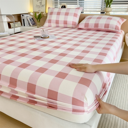 91家纺网 家纺一手货源 找家纺 798家纺 2025新款12868全棉格子纯色单床笠 瑞士红