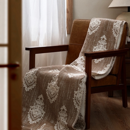 91家纺网 家纺一手货源 找家纺 子和 2024新款全棉缩绒毯（浅色） 波斯秘境大地棕