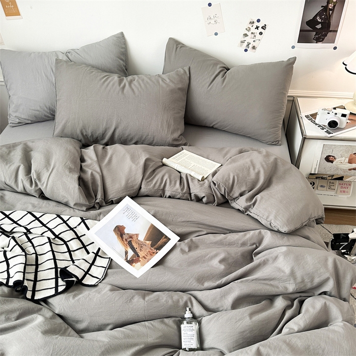 91家纺网 家纺一手货源 找家纺 多品家纺 2024新款超柔混搭水洗棉四件套--单被套 浅灰+银灰