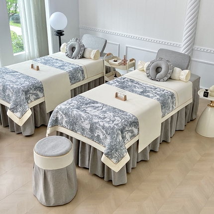 莉人坊美容床罩批发 2024新款彩棉麻美容床罩系列 清雅灰色