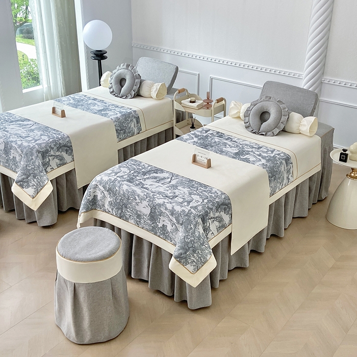 91家纺网 家纺一手货源 找家纺 莉人坊美容床罩批发 2024新款彩棉麻美容床罩系列 清雅灰色